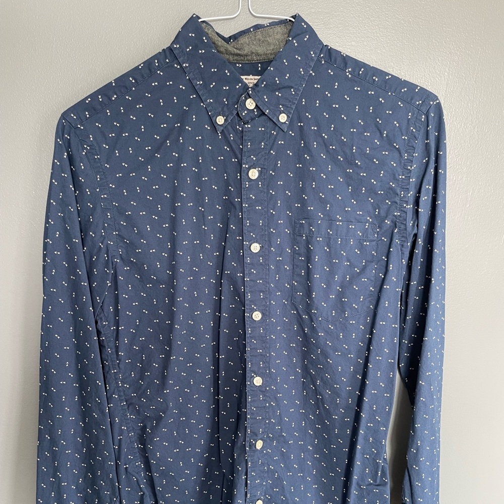 Blue and White Patterned JCrew Button Down
